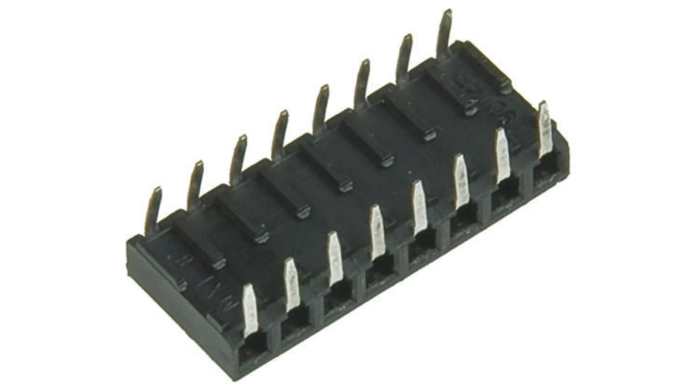 Conector hembra para PCB Ángulo de 90° Molex serie C-Grid 90148, de 10 vías en 1 fila, paso 2.54mm, 350 V, 12A, Montaje