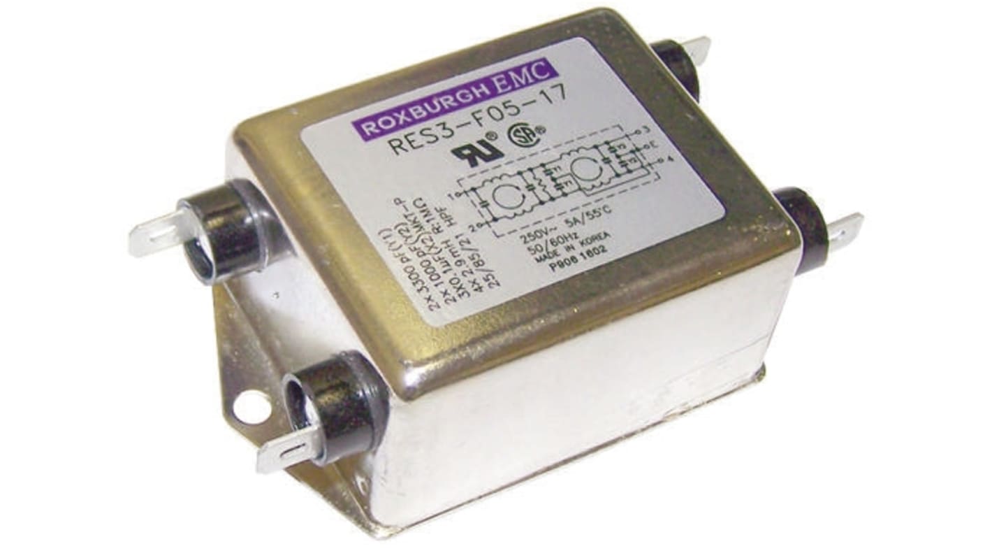 RES3F05 | Roxburgh EMC, RES3 5A 250 V ac/dc, Chassis Mount RFI Filter ...