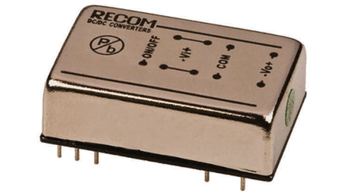 Recom RP08-AW DC-DC Converter, ±5V dc/ ±800mA Output, 9 → 36 V dc Input, 8W, Through Hole, +78°C Max Temp -40°C