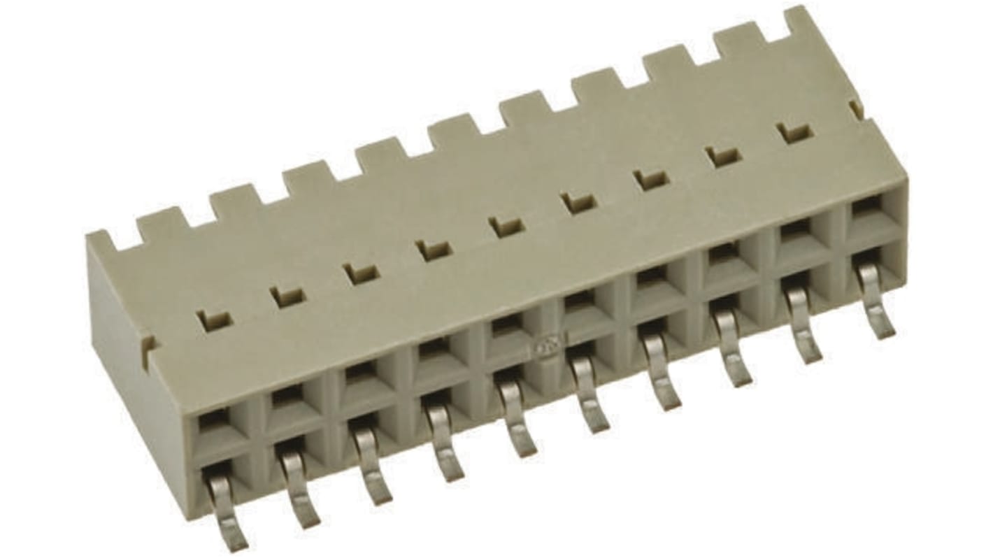 Amphenol FCI Dubox Series Right Angle Surface Mount PCB Socket, 20-Contact, 2-Row, 2.54mm Pitch, Solder Termination