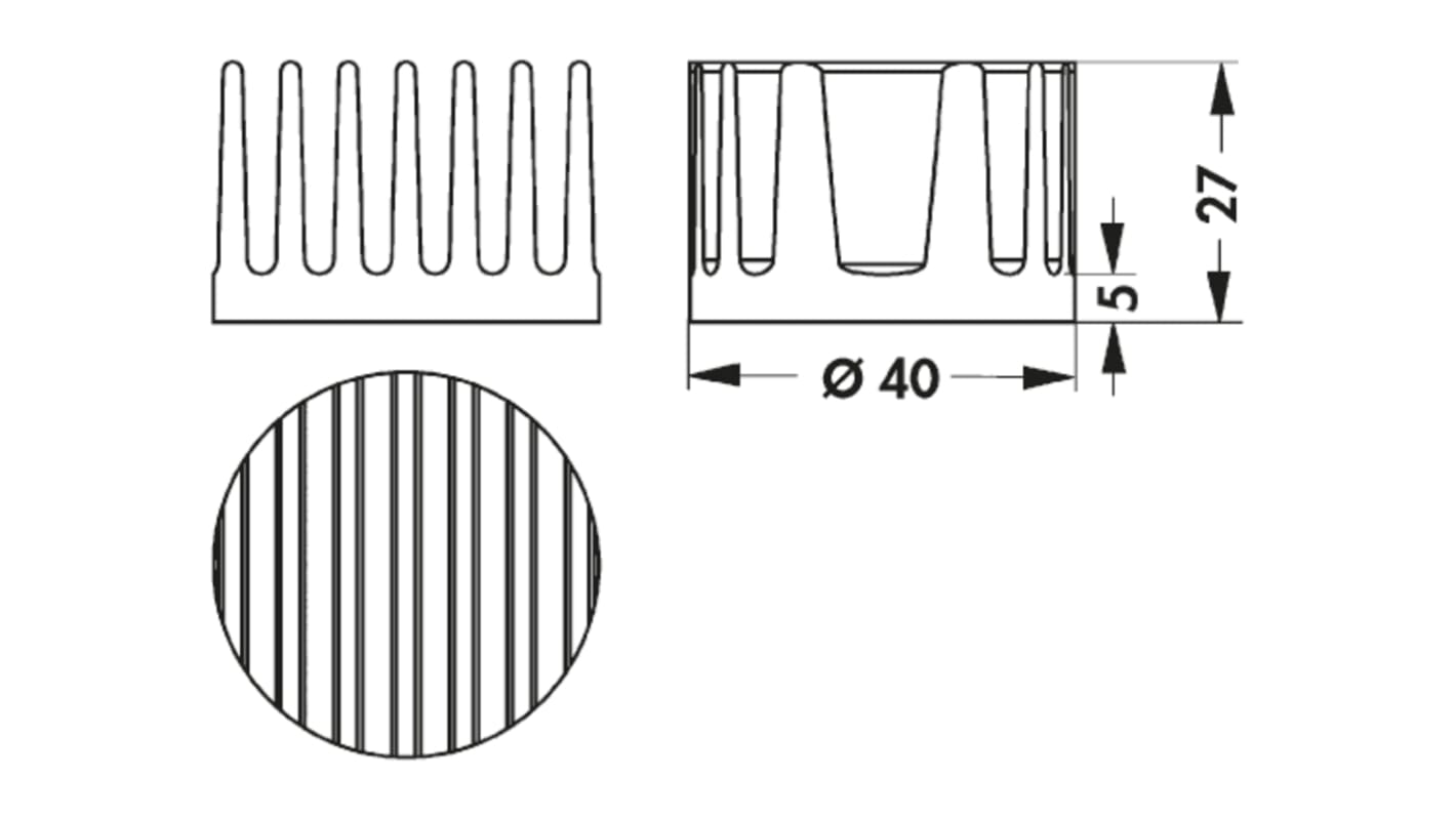 Heatsink, Universal Round Alu, 9.41K/W, 40 (Dia.) x 27mm, Adhesive Foil, Conductive Foil