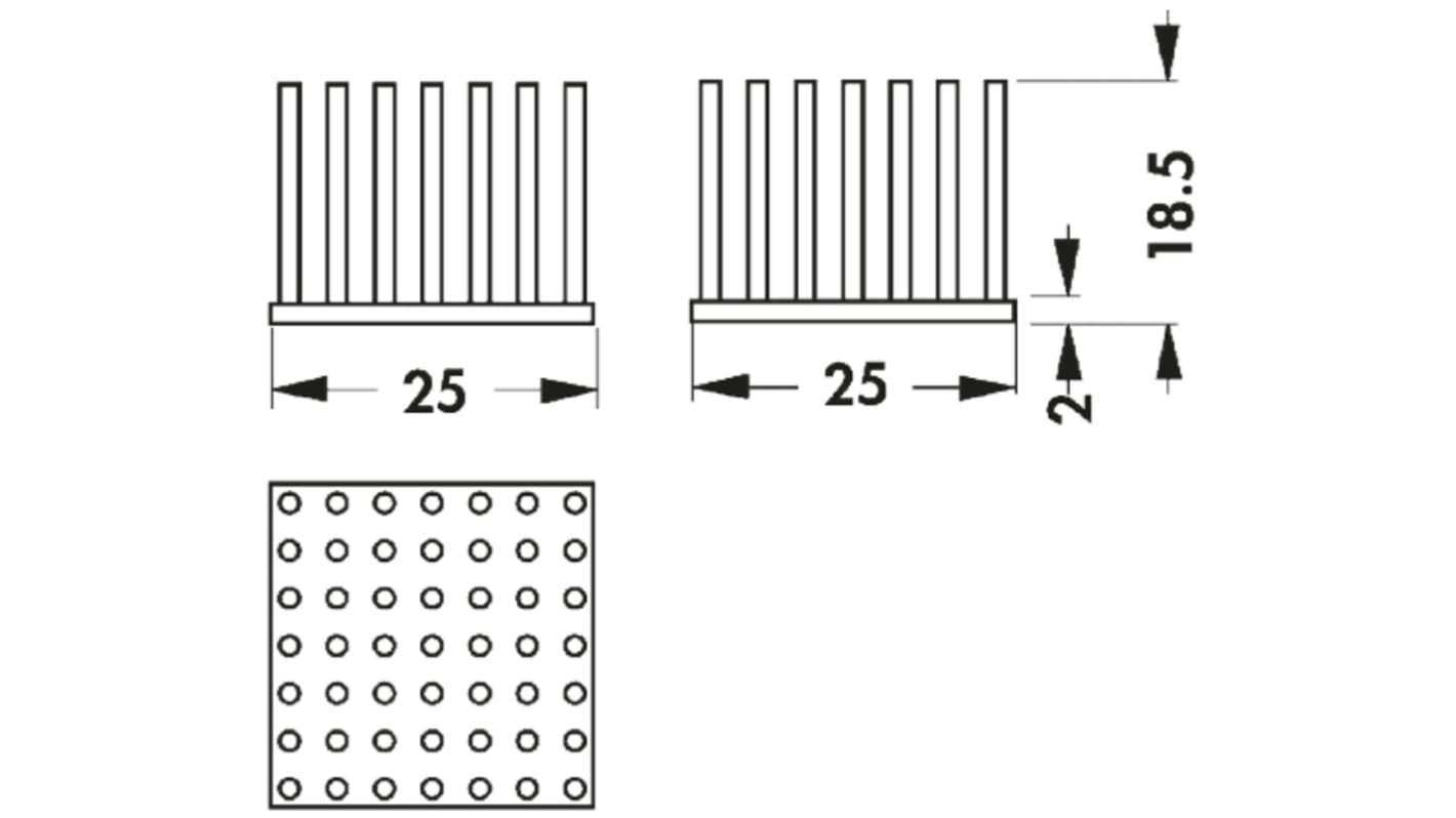 Fischer Elektronik Kühlkörper für Universelle quadratische Alu 5.2K/W, 25mm x 25mm x 18.5mm, Klebefolie, Metallfolie