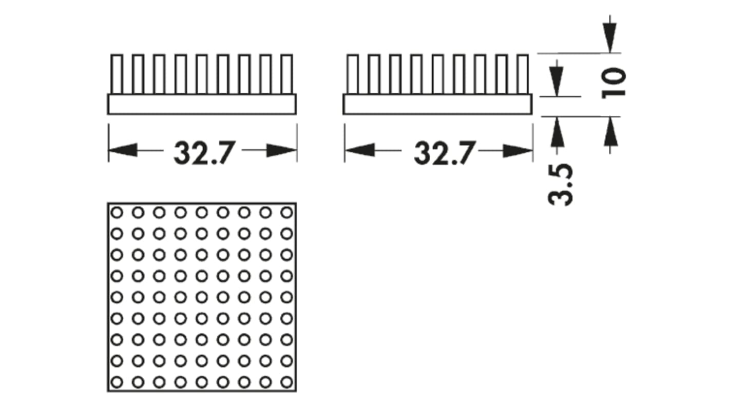 Chladič pro Univerzální Čtyřhranný Hliníkový, 32.7 x 32.7 x 10mm