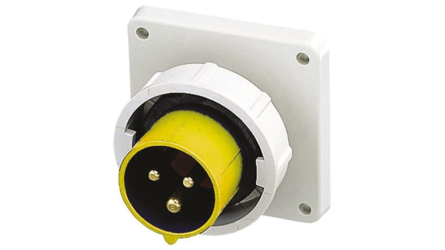 MENNEKES IP67 Yellow Panel Mount 3P Industrial Power Plug, Rated At 16A, 110 V