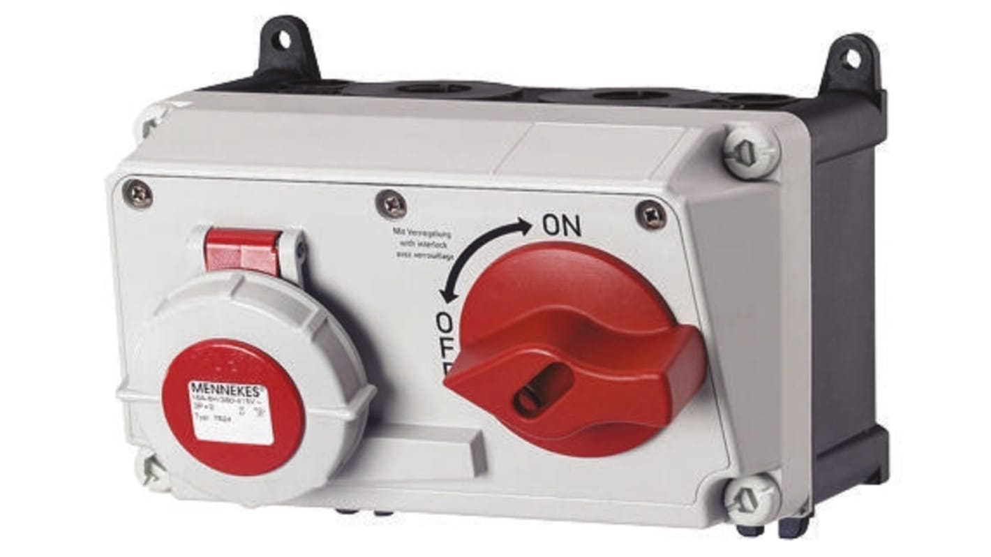 MENNEKES Right Angle Switchable IP67 Industrial Interlock Socket 3PN+E, Earthing Position 6h, 32A, 400 V
