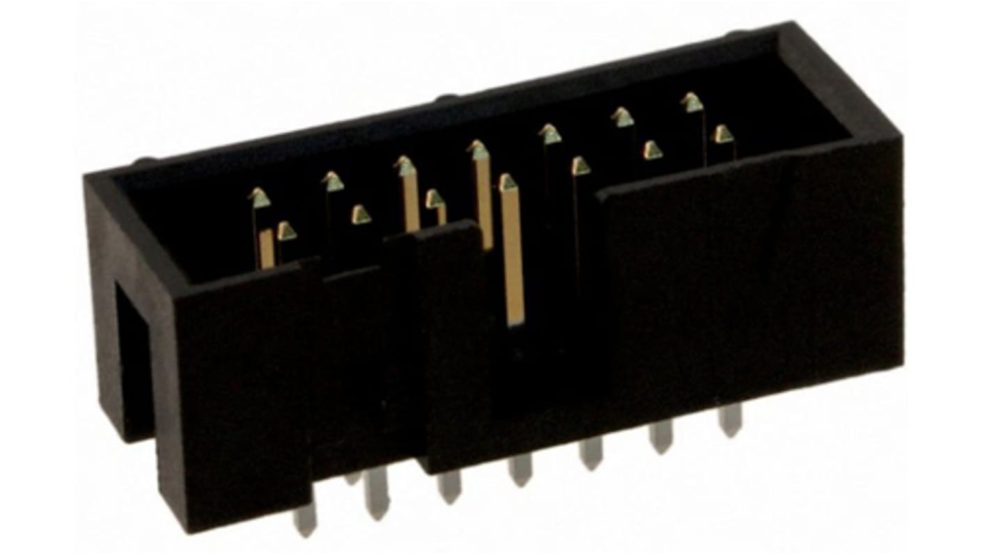 TE Connectivity AMP-LATCH Series Straight Through Hole PCB Header, 14 Contact(s), 2.54mm Pitch, 2 Row(s), Shrouded