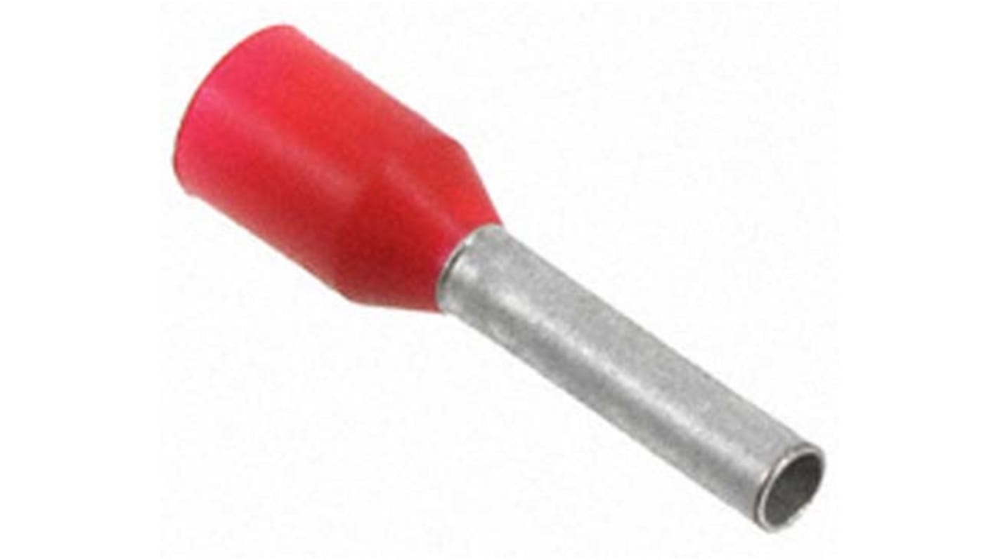 TE Connectivity Insulated Crimp Bootlace Ferrule, 8mm Pin Length, 1.4mm Pin Diameter, 1mm² Wire Size, Red