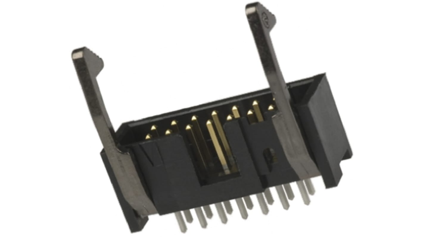 TE Connectivity AMP-LATCH Series Straight Through Hole PCB Header, 14 Contact(s), 2.54mm Pitch, 2 Row(s), Shrouded