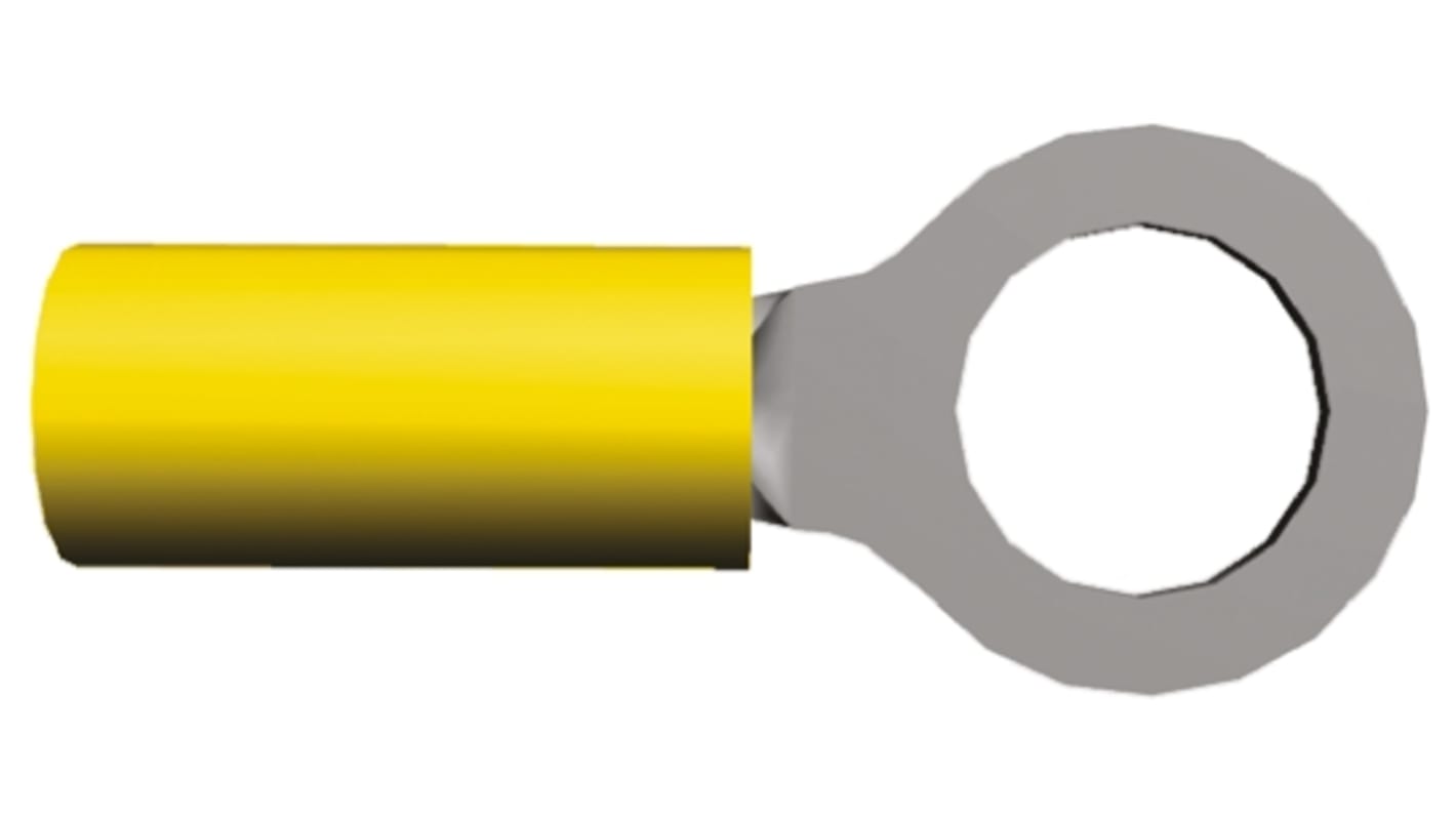 TE Connectivity, PIDG Insulated Ring Terminal, M8 Stud Size, 2.7mm² to 6.6mm² Wire Size, Yellow