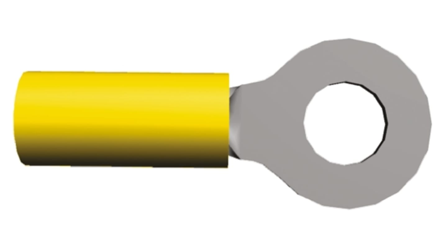 TE Connectivity, PIDG Insulated Ring Terminal, M6 Stud Size, 2.6mm² to 6.6mm² Wire Size, Yellow