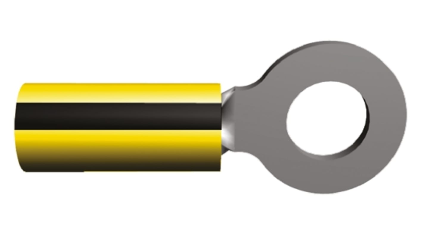 TE Connectivity, PLASTI-GRIP Insulated Ring Terminal, M6 (1/4) Stud Size, 1mm² to 2.6mm² Wire Size, Yellow