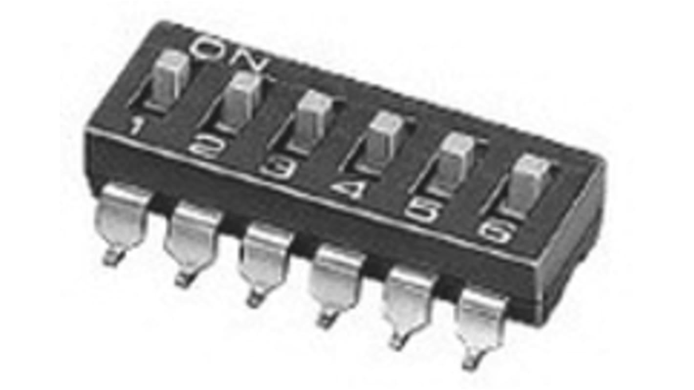 Interruttore DIP A6S-5102-H, 5P, 25 mA a 24 V cc, 5 posizioni, attuatore a Slitta, Montaggio superficiale