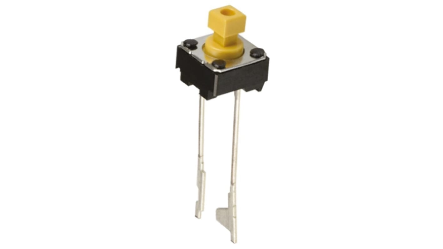 Yellow Plunger Tactile Switch, SPST 50 mA @ 24 V dc 3mm Through Hole