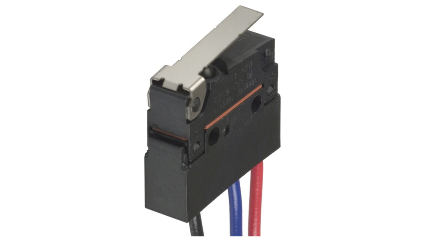 Omron Hinge Lever Micro Switch, Pre-wired Terminal, 100 mA @ 30 V dc, SPDT, IP67