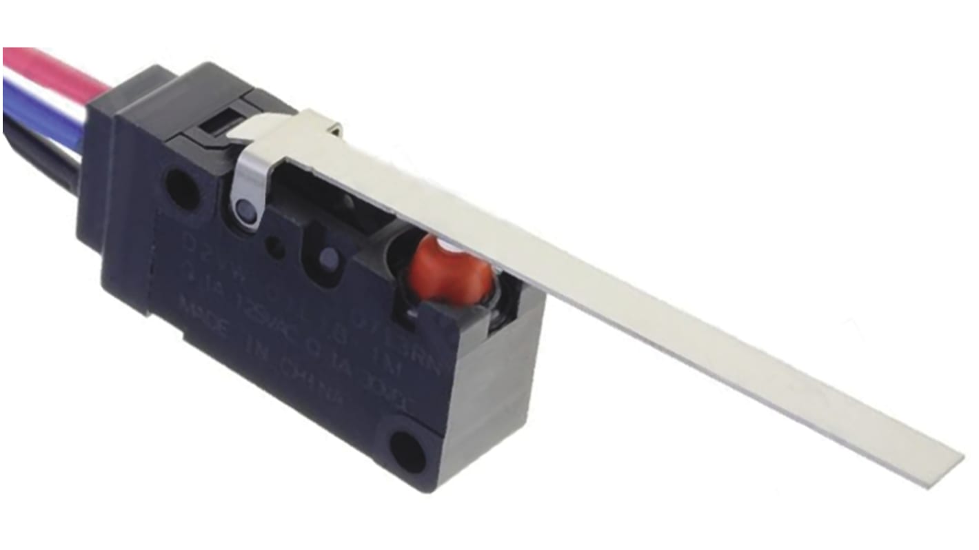 Omron Long Hinge Lever Micro Switch, Pre-wired Terminal, 100 mA @ 30 V dc, SPDT, IP67