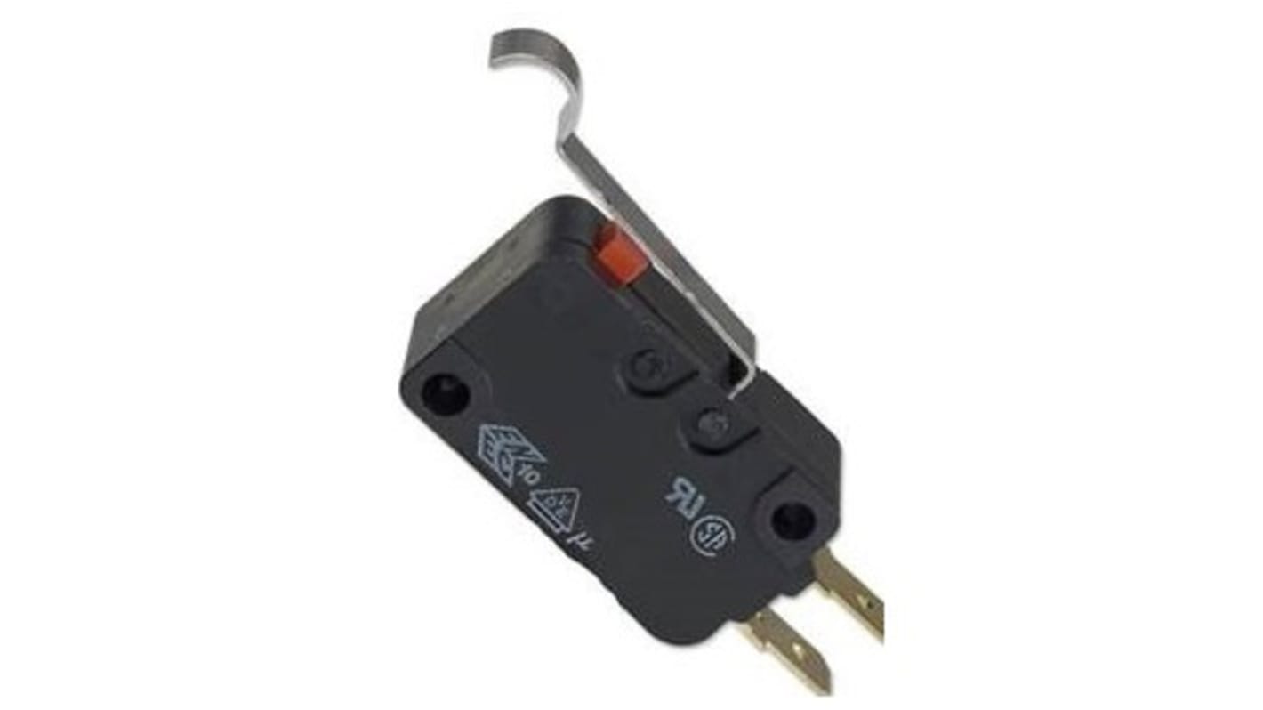 Omron Simulated Roller Lever Micro Switch, Solder, Tab Terminal, 16 A @ 250 V ac, 1 NF, IP40