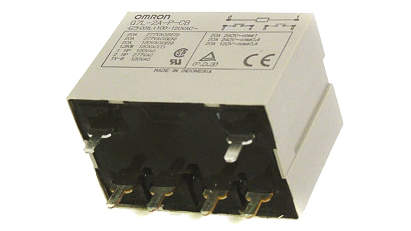 Omron PCB Mount Power Relay, 6V dc Coil, 20A Switching Current, DPST