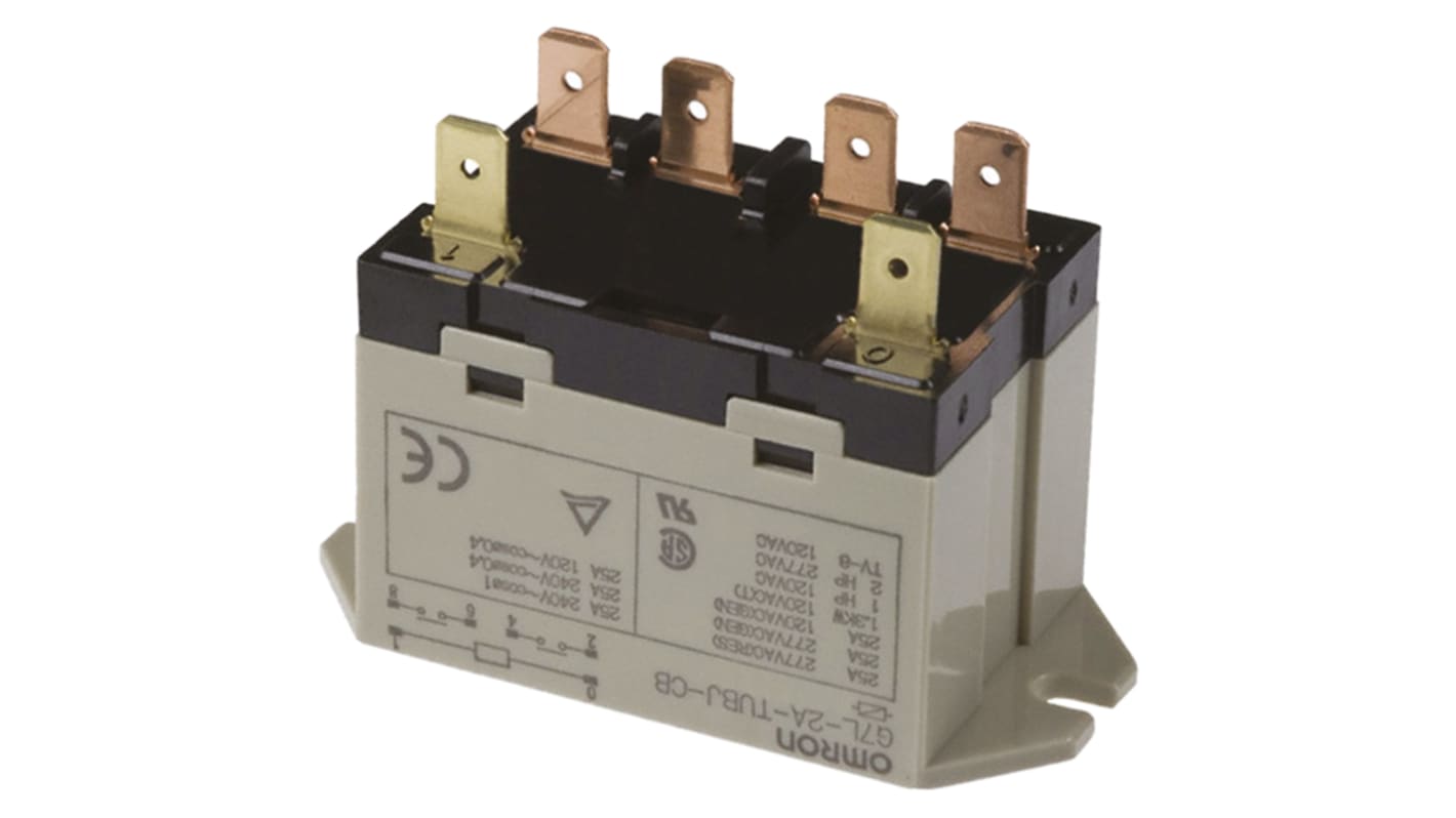 Relé de potencia sin enclavamiento Omron G7L de 2 polos, DPST, bobina 100V dc, 25A, Montaje en Panel