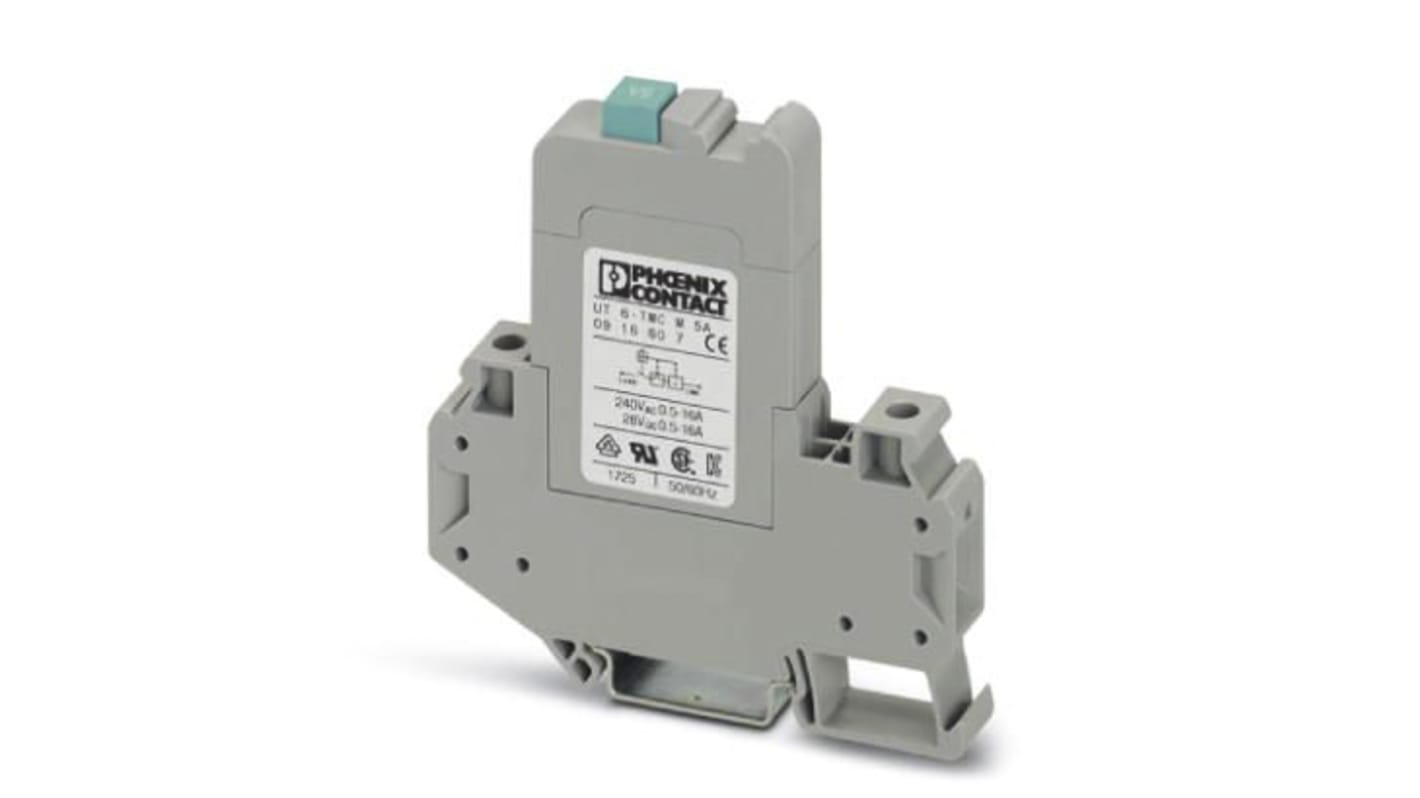 Phoenix Contact CLIPLINE Thermal Circuit Breaker - UT 6-TMC Single Pole 250V Voltage Rating DIN Rail Mount, 5A Current