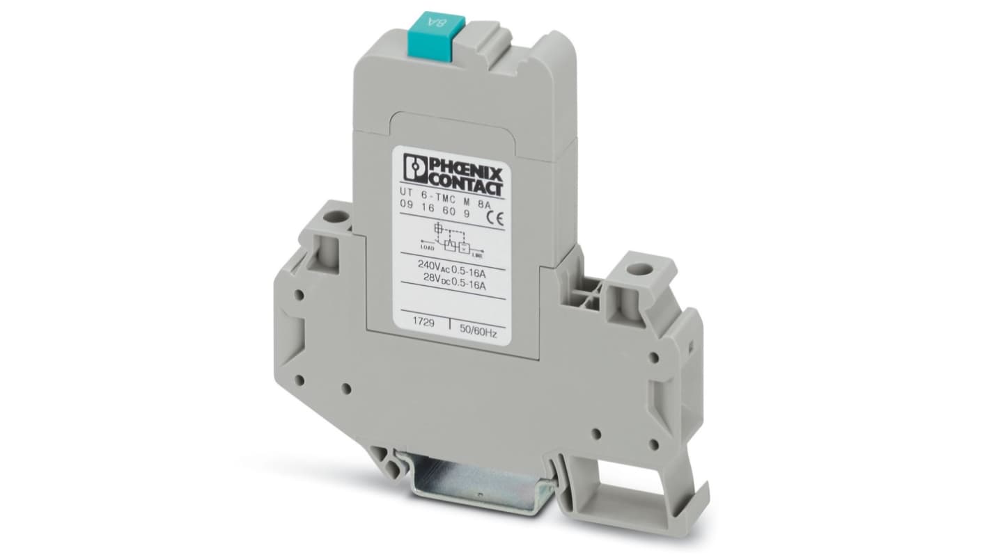 Phoenix Contact CLIPLINE Thermal Circuit Breaker - UT 6-TMC Single Pole 250V Voltage Rating DIN Rail Mount, 8A Current