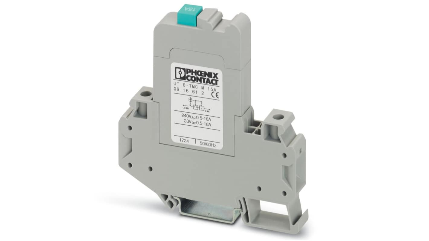 Phoenix Contact CLIPLINE Thermal Circuit Breaker - UT 6-TMC Single Pole 250V Voltage Rating DIN Rail Mount, 15A Current