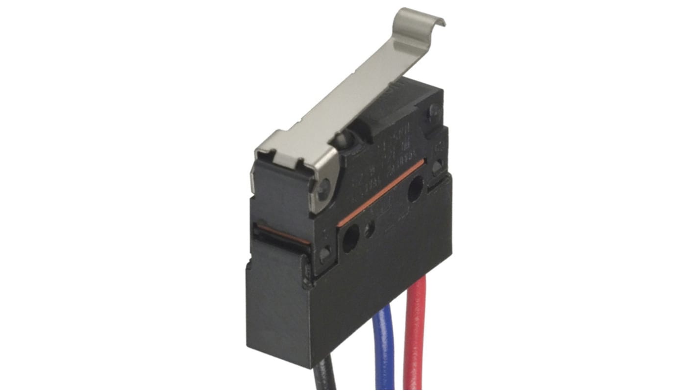 Omron Simulated Roller Lever Micro Switch, Pre-wired Terminal, 100 mA @ 30 V dc, SPDT, IP67