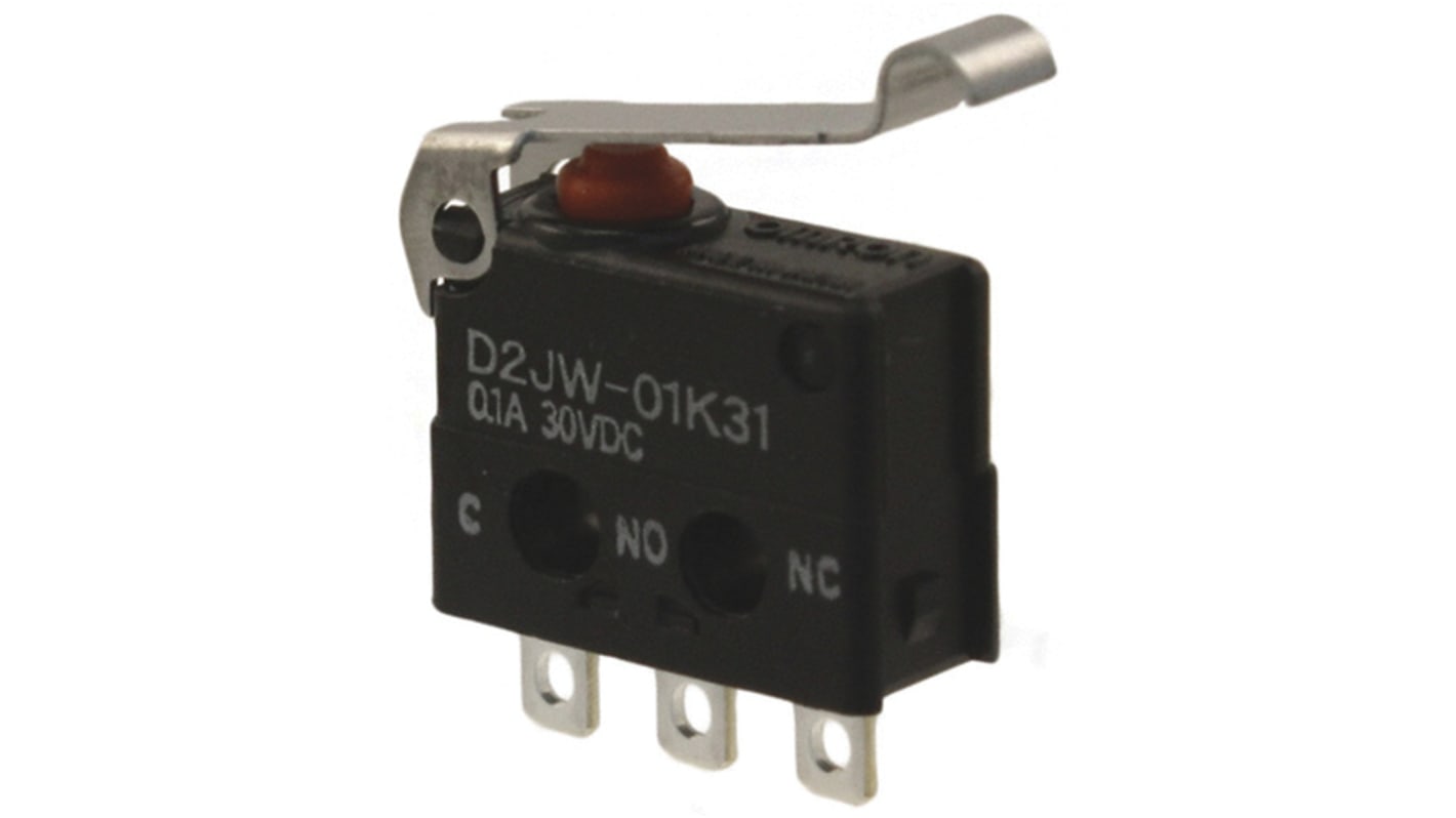 Omron Simulated Roller Lever Micro Switch, Solder Terminal, 100 mA @ 30 V dc, SPDT, IP67