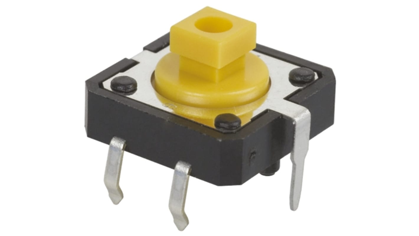 Yellow Plunger Tactile Switch, SPST 50 mA @ 24 V dc 3mm