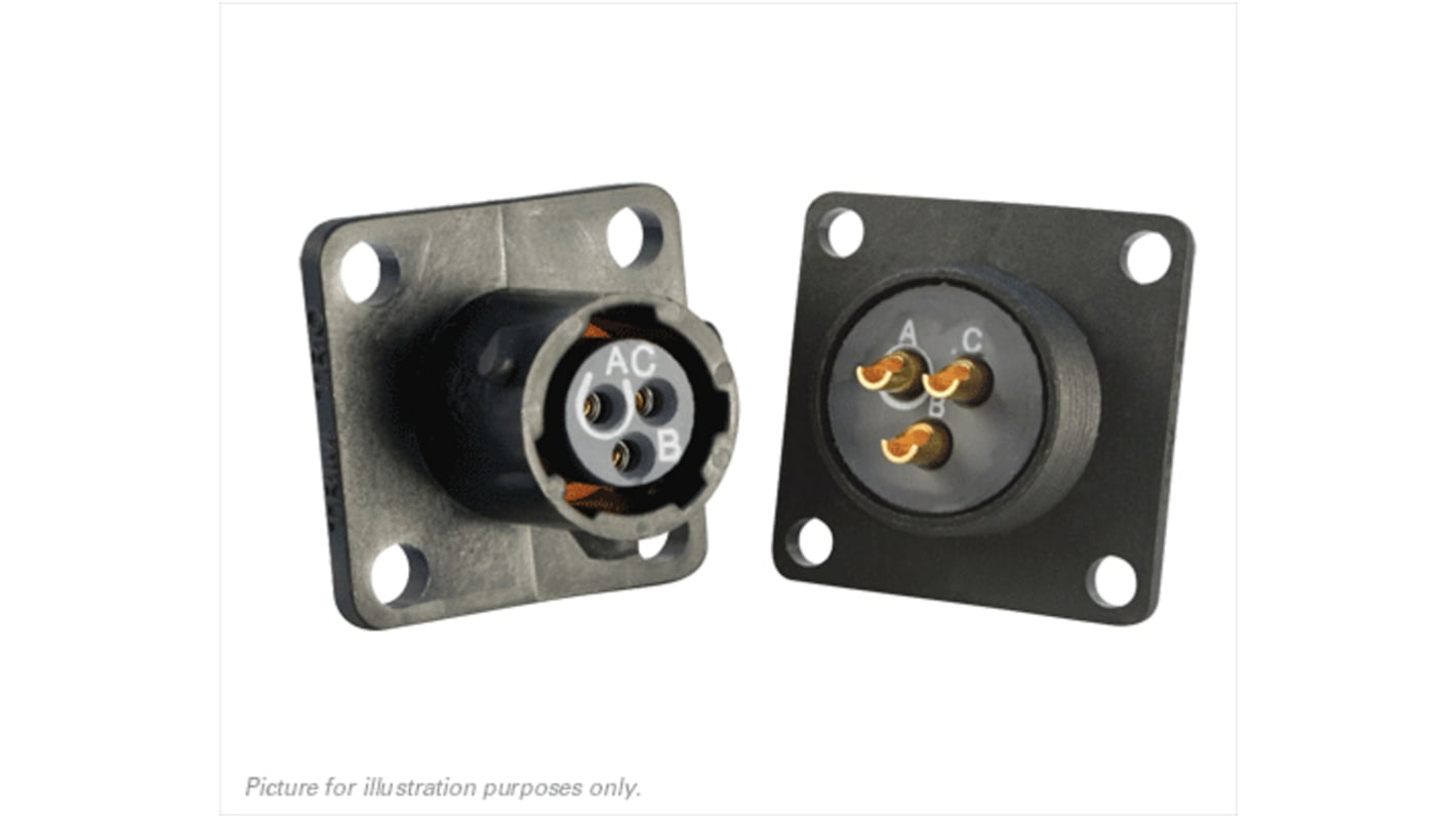 Conector circular Souriau macho serie UTS de 3 vías hembra, tamaño carcasa 8, Montaje de Reborde, IP68, IP69K