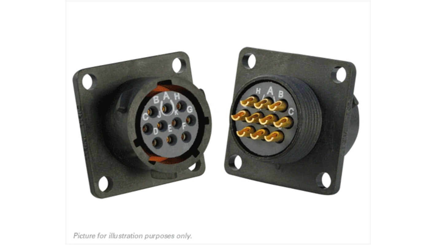 Souriau serie UTS Standard Cirkulær konnektor, Retvinklet 10-Polet Stik, Flangemontering med Hun Kontakter, IP68, IP69K