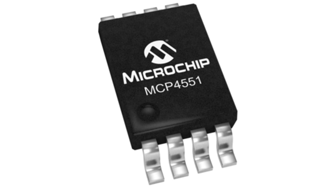 Potentiomètre numérique, MCP4551-103E/MS, 10kΩ, Série-2 Wire, Série-I2C, 256 positions, MSOP