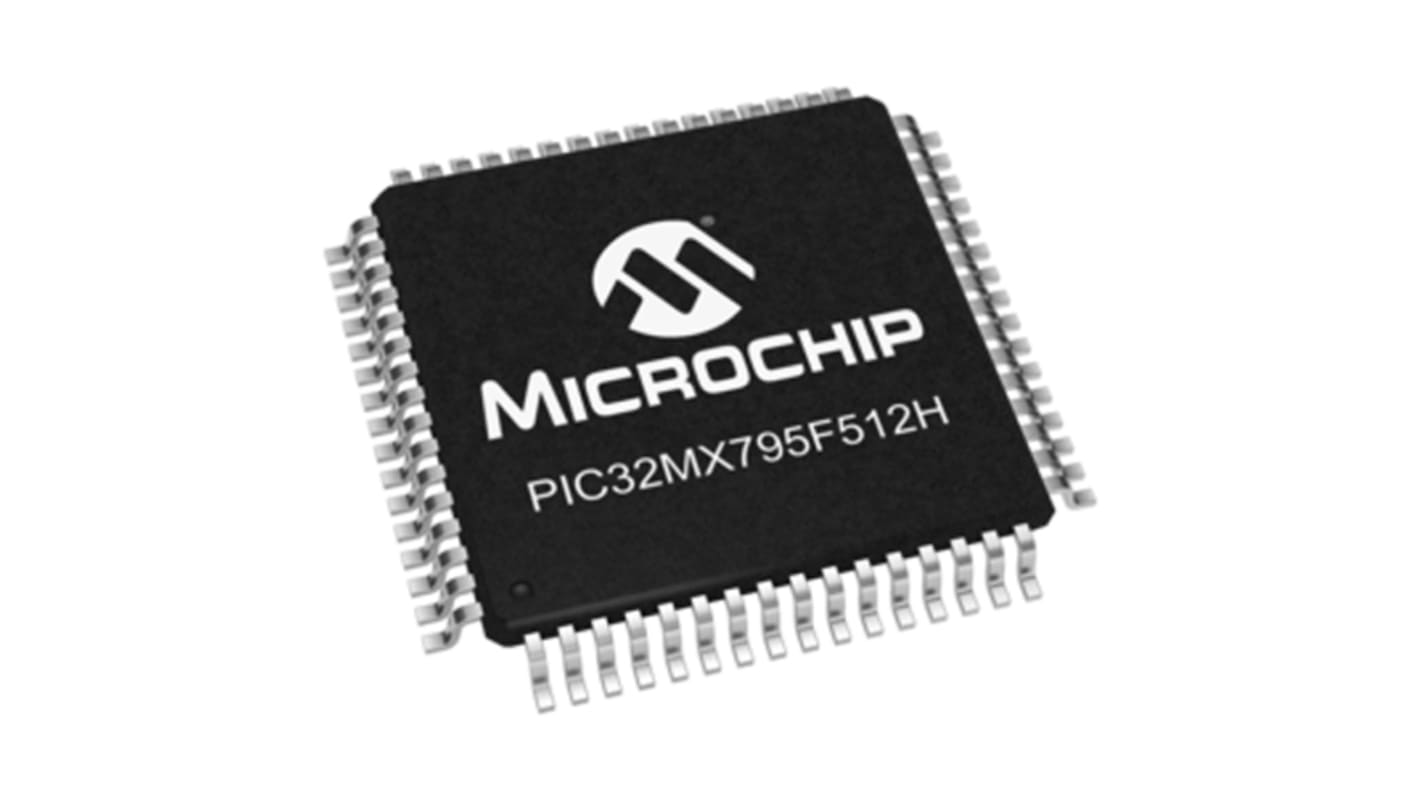 Microcontrolador Microchip PIC32MX795F512H-80I/PT, núcleo PIC de 32bit, RAM 128 kB, 80MHZ, TQFP de 64 pines