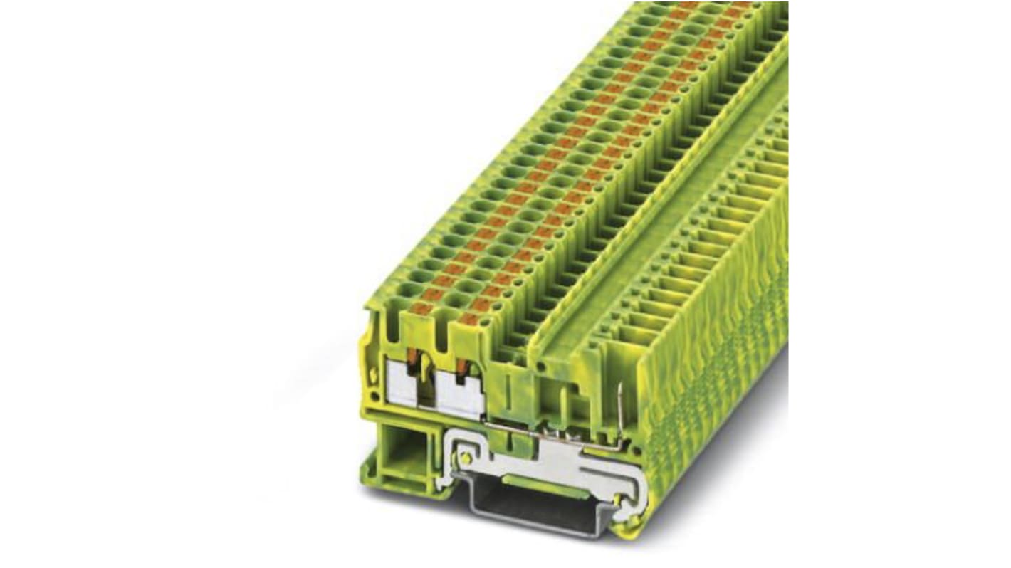 Phoenix Contact PT 2.5-TWIN/1P-PE Series Green/Yellow DIN Rail Terminal Block, 0.14 → 4mm², Single-Level, Plug