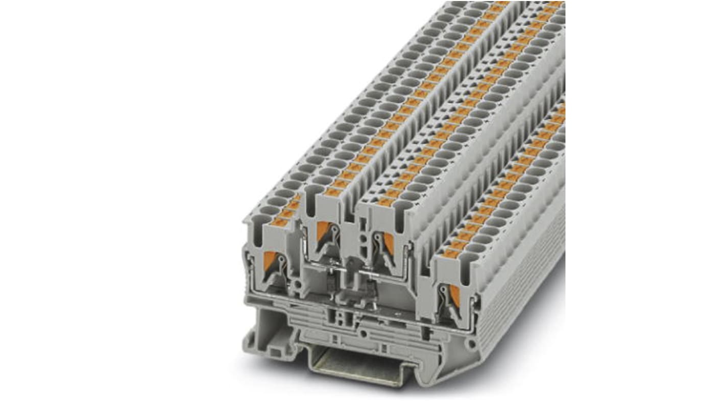 Phoenix Contact PTTB 2.5-2DIO/O-UL/O-UR Series Grey Feed Through Terminal Block, 0.14 → 4mm², Double-Level, Push