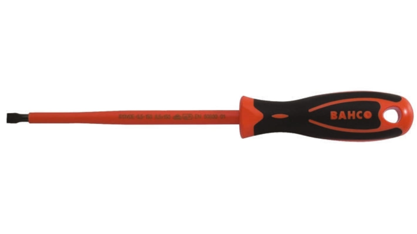 813VDE10200 Bahco Flat Screwdriver, 1.6 x 10 mm Tip, 200 mm Blade, VDE/1000V, 320 mm Overall