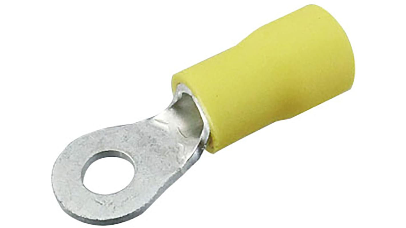 JST, FV Insulated Ring Terminal, M4 (#8) Stud Size, 2.6mm² to 6.6mm² Wire Size, Yellow