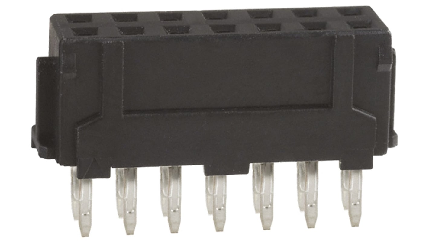 Conector hembra para PCB Hirose serie DF11, de 14 vías en 2 filas, paso 2.0mm, 2.0A, Montaje en orificio pasante, para