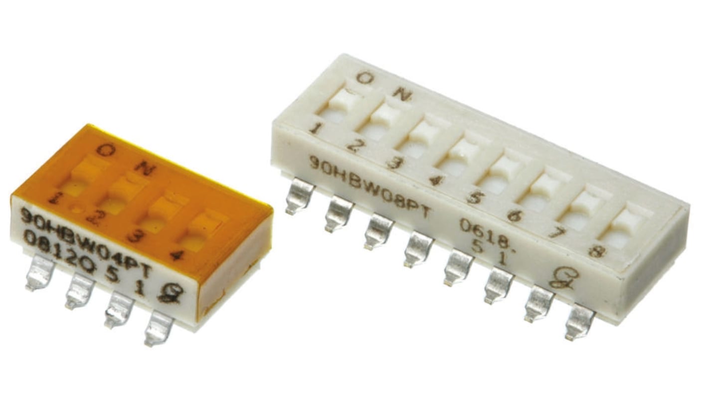 Przełącznik DIP 4-pozycyjny SPST SMD 100 mA przy 6 V DC -40 → +85°C