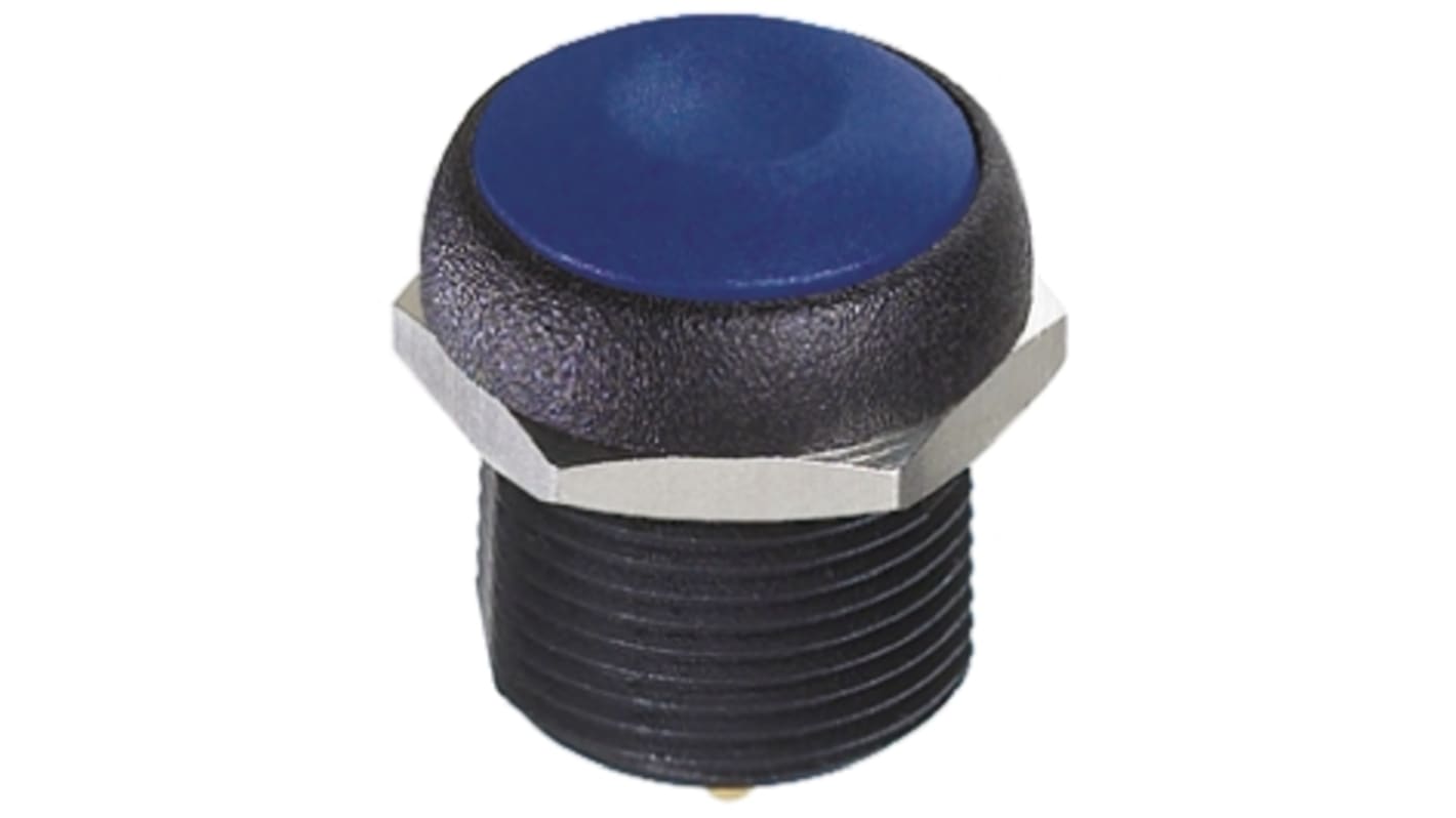 Interruptor de Botón Pulsador APEM, color de botón Azul, SPST, acción momentánea, 200 mA a 48 V dc, 250V ac, Montaje en