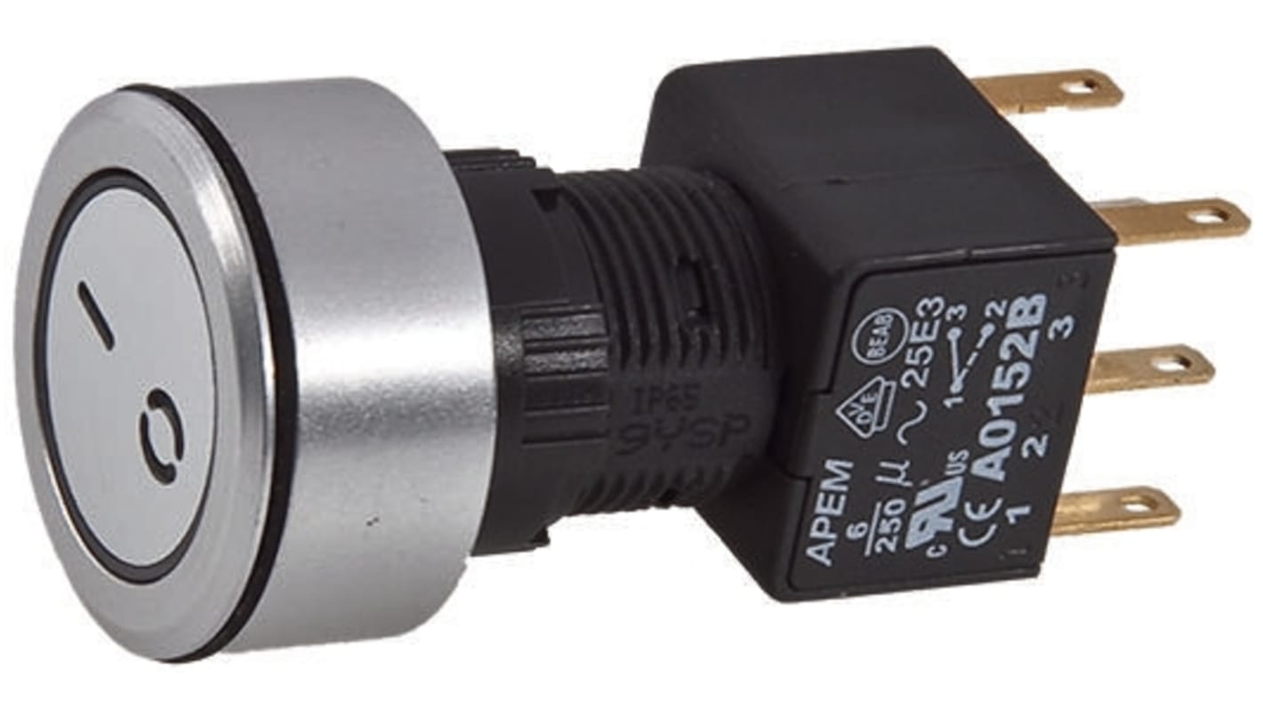 APEM Illuminated Push Button Switch, Latching, Panel Mount, 16mm Cutout, DPDT, Blue LED, 250V ac, IP65