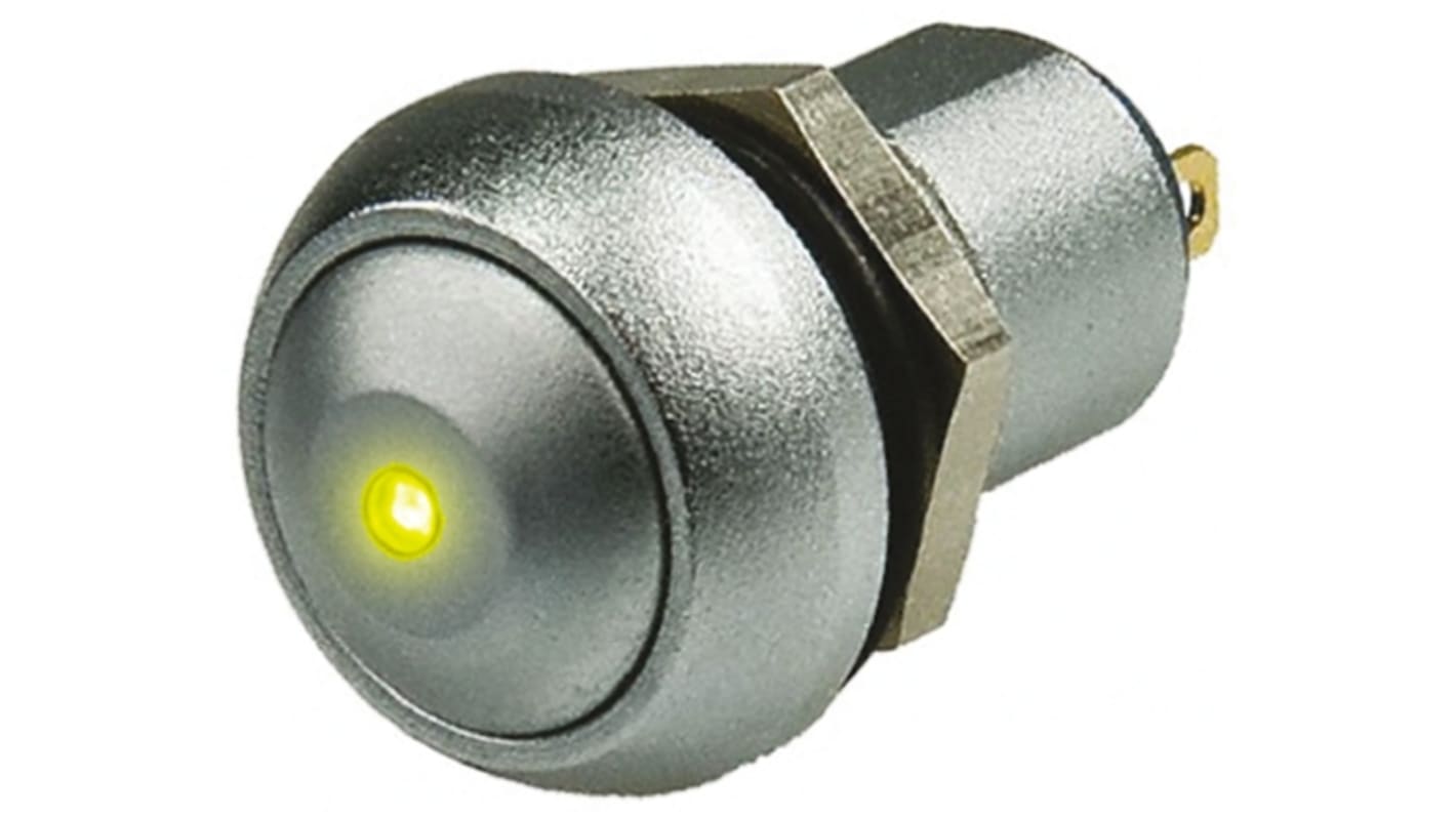 APEM Illuminated Push Button Switch, Latching, Panel Mount, 12.9mm Cutout, SPST, Yellow LED, 24V dc, IP67