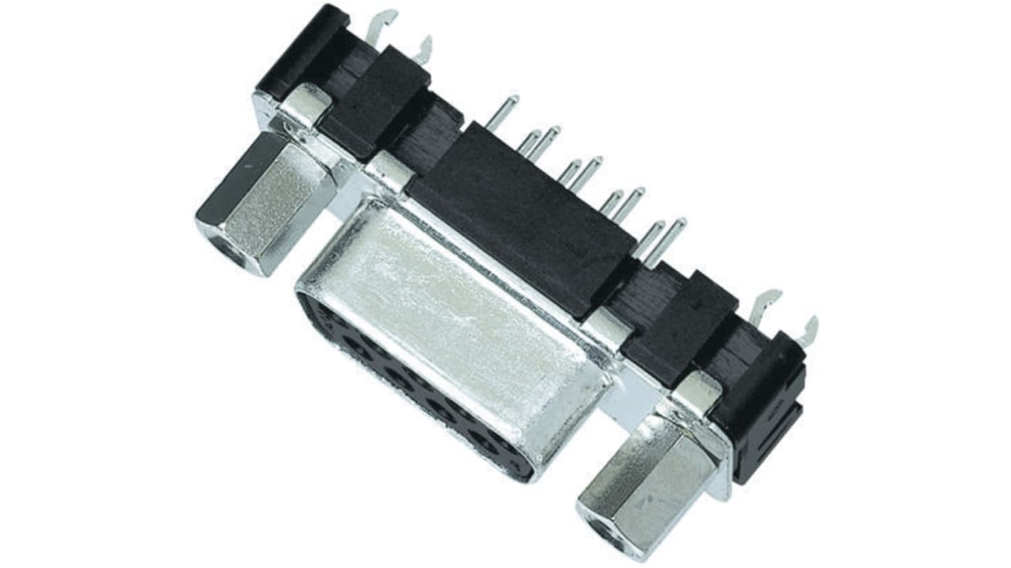 Harting 25 Way Through Hole D-sub Connector Socket, 2.76mm Pitch, with 4-40 UNC Threaded Inserts, Boardlocks