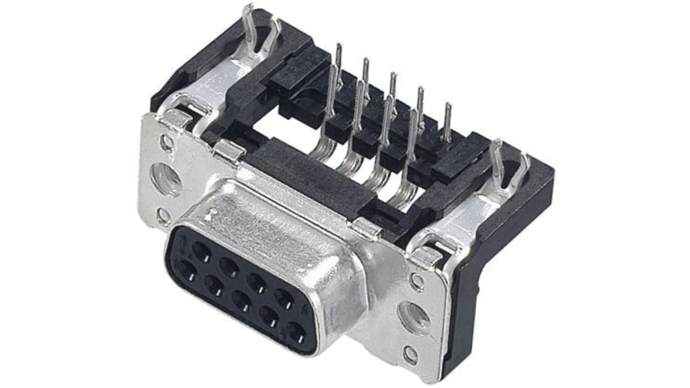 Harting 37 Way Right Angle Through Hole D-sub Connector Socket, 2.76mm Pitch, with 4-40 UNC Female Screwlocks,