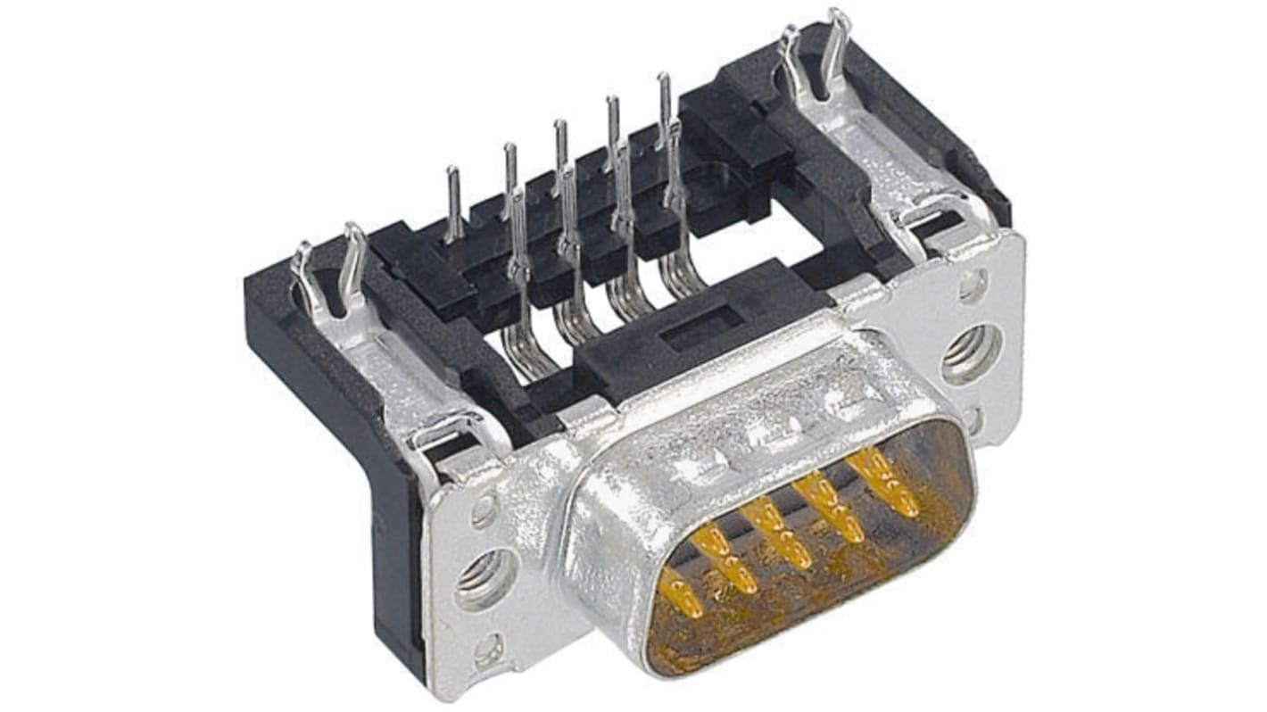 Conector D-sub Harting, paso 2.74mm, Ángulo de 90° , Montaje en orificio pasante, Macho, Terminación Soldador, 7.5A,