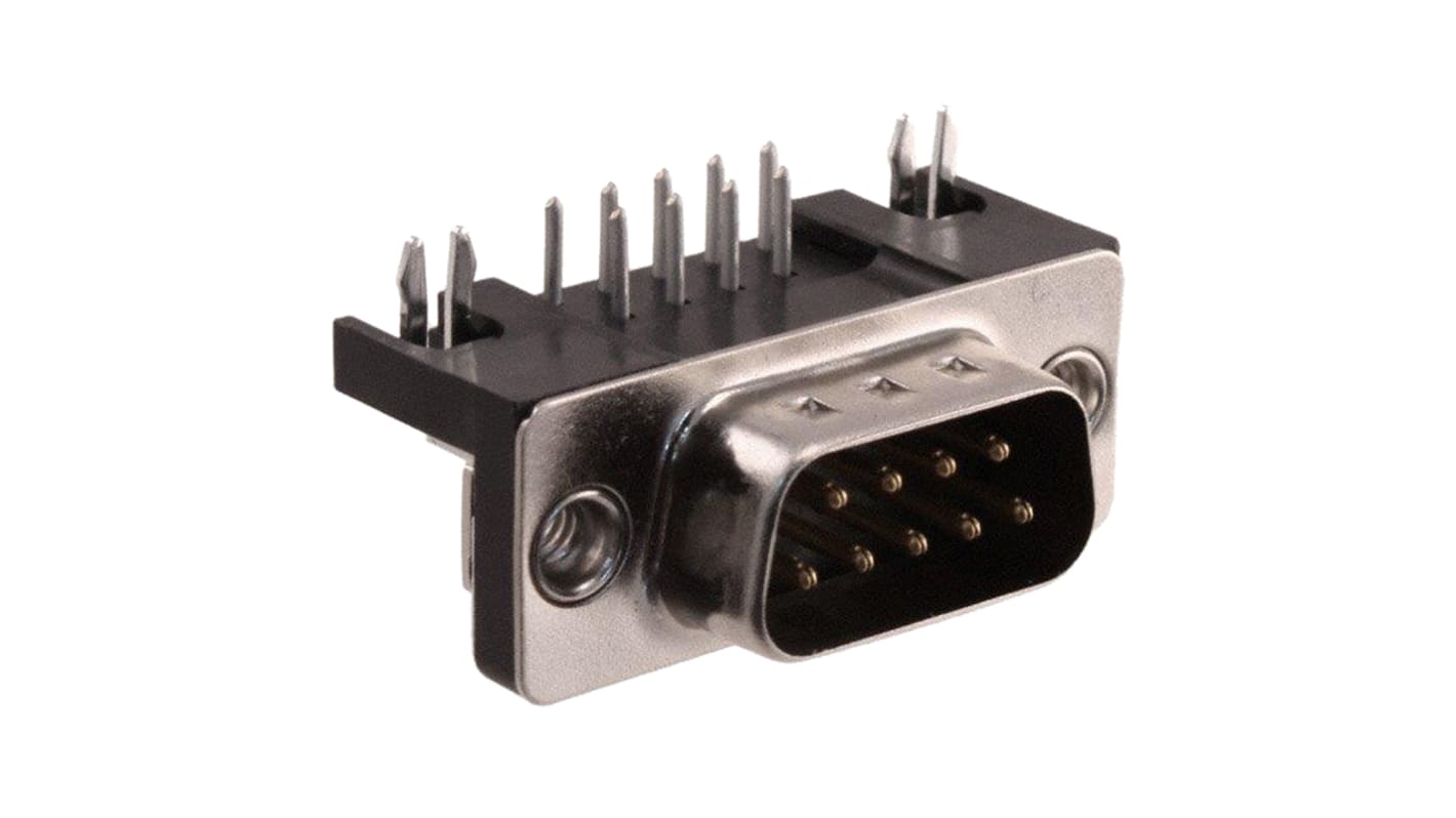 Conector D-sub Harting, paso 2.77mm, Ángulo de 90° , Montaje en orificio pasante, Macho, Terminación Soldador, 6.5A,