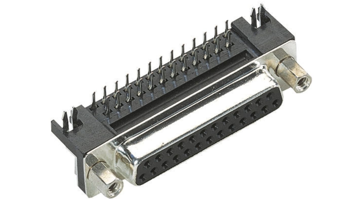 HARTING 25 Way Right Angle Through Hole D-sub Connector Plug, 2.77mm Pitch, with 4-40 UNC Threaded Inserts, Boardlocks