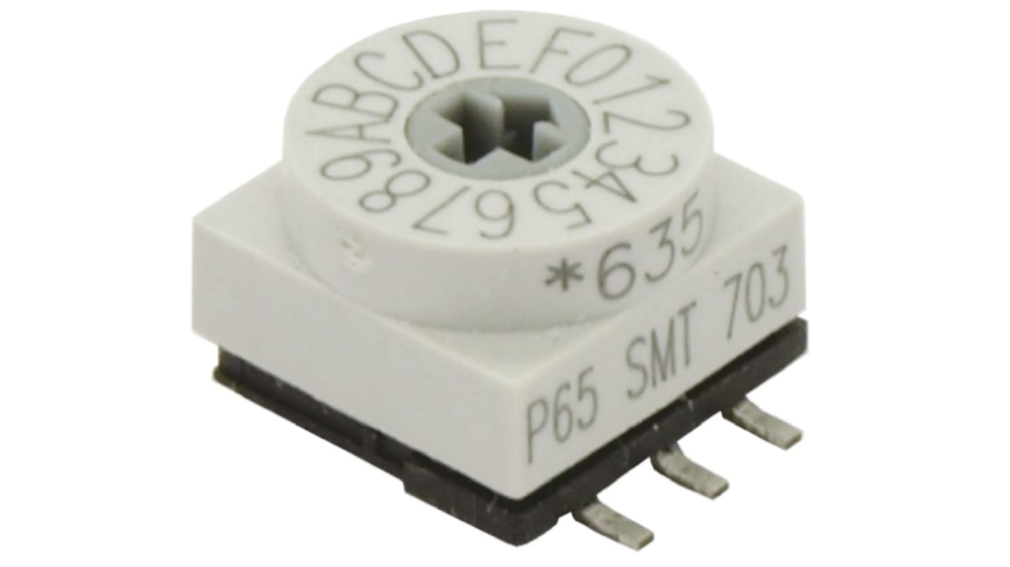 Interruttore DIP P65SMT703, 150 mA a 24 V c.c., 16 posizioni, attuatore a Leva rotativa, Montaggio superficiale