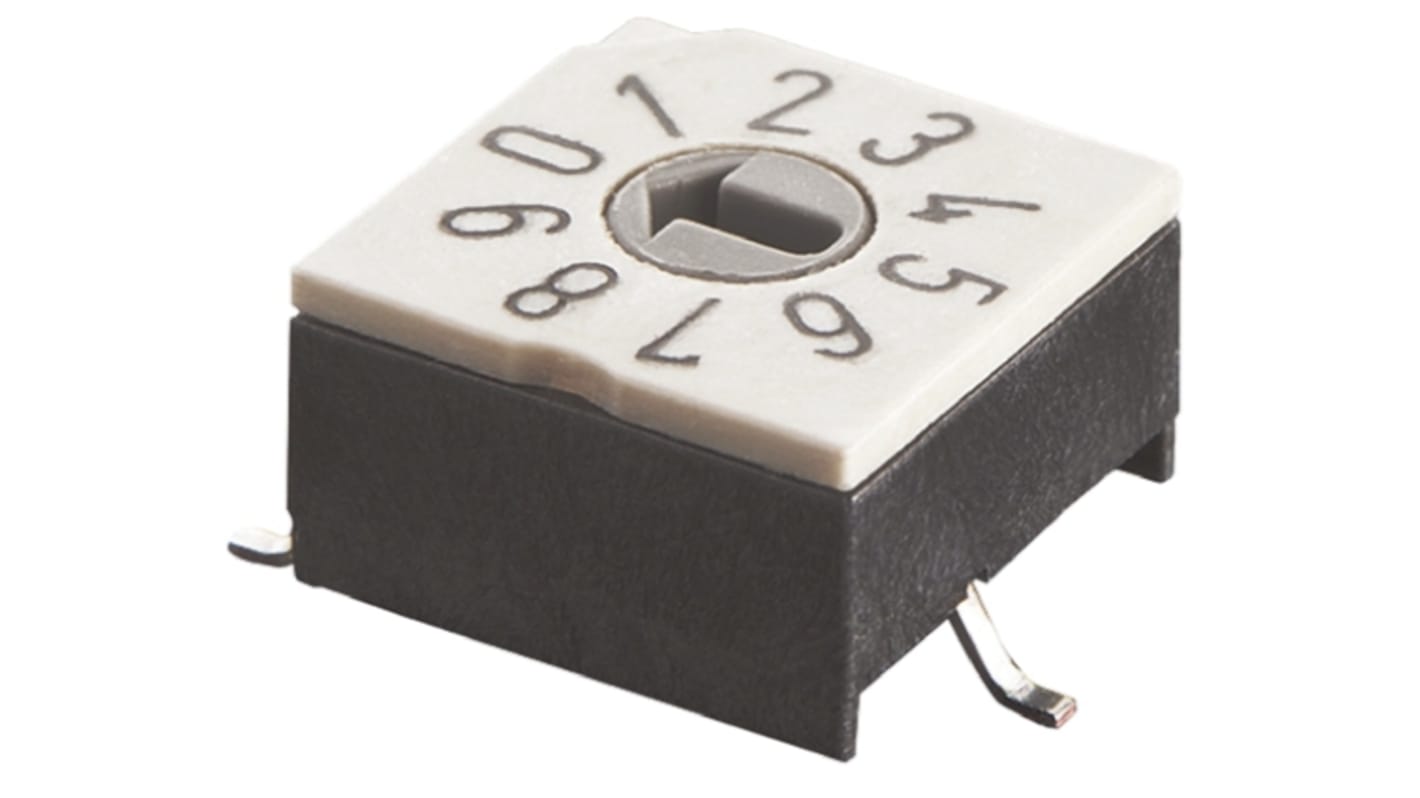 DIP switch, 1-polet, , SMD, Drejeaktuator plan 150 mA ved 24 V dc, 16-vejs, -20 → +85°C