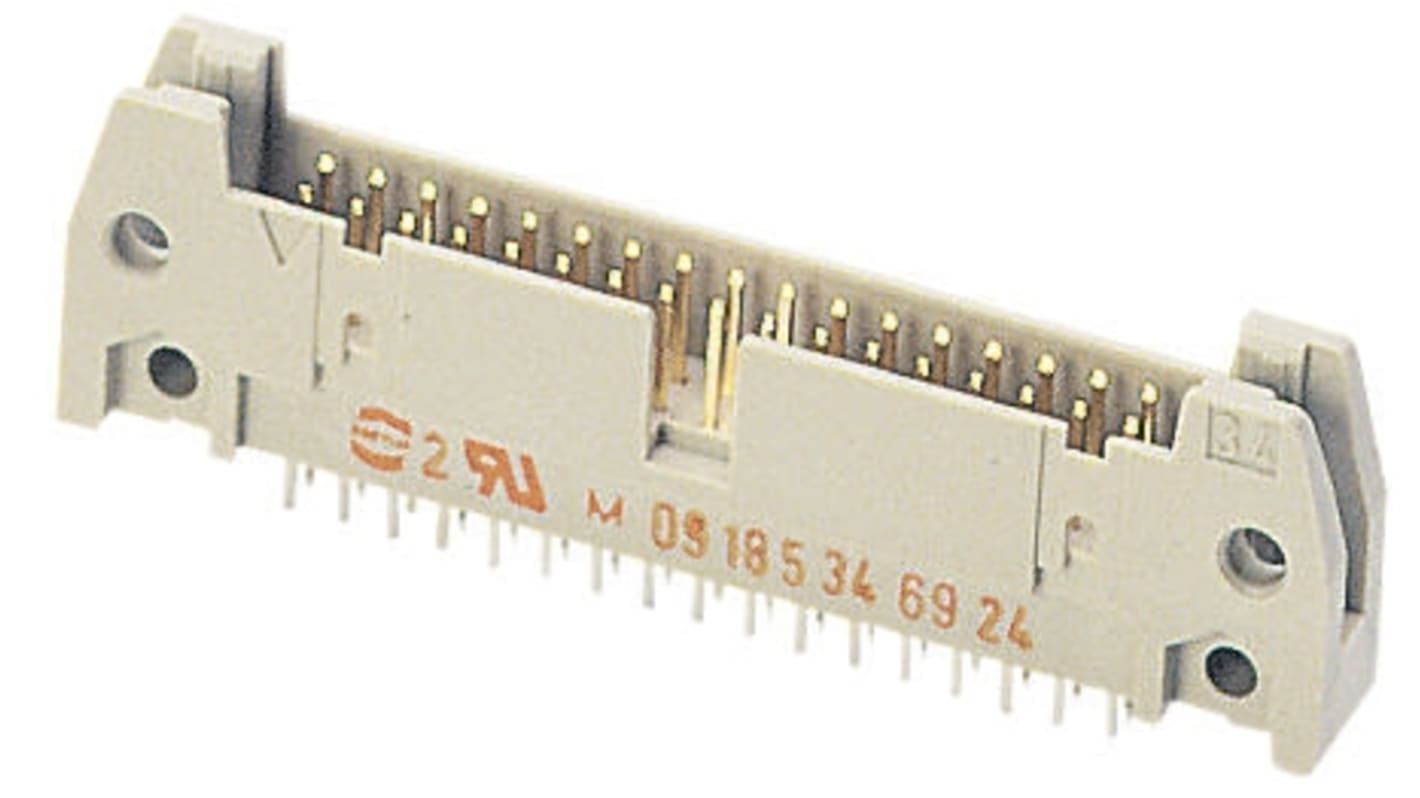 Conector macho para PCB Harting serie SEK 18 de 34 vías, 2 filas, paso 2.54mm, para soldar, Montaje en orificio pasante