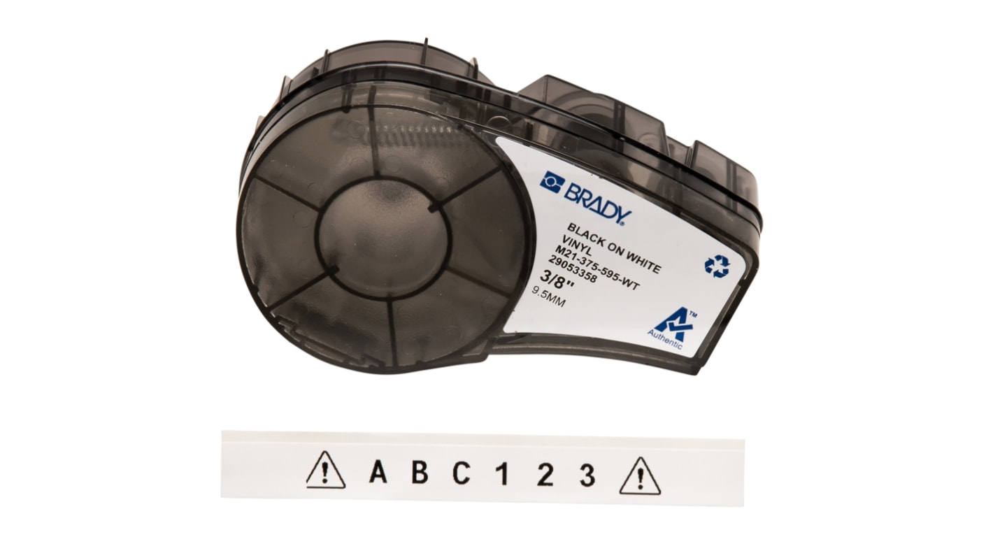 Brady B-595 Vinyl Black on White Label Printer Tape, 6.4 m Length, 9.53 mm Width